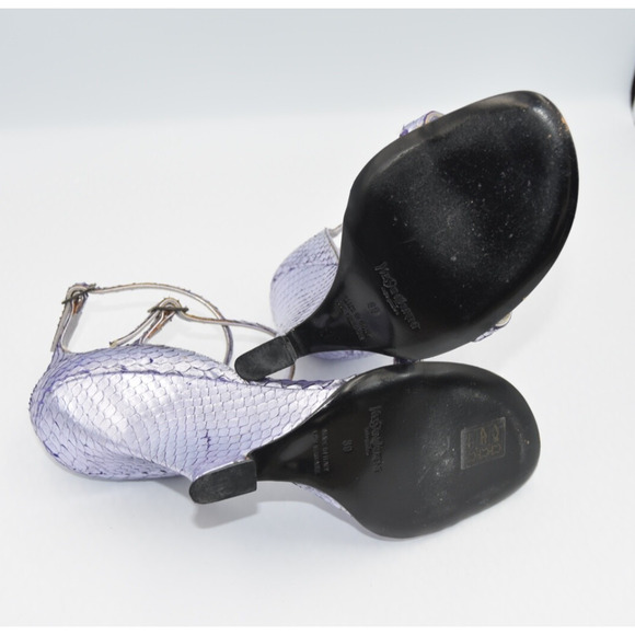 YVES SAINT LAURENT Couture Purple Metallic Leather Python Wedge Sandal Heels 9 - Picture 5 of 7